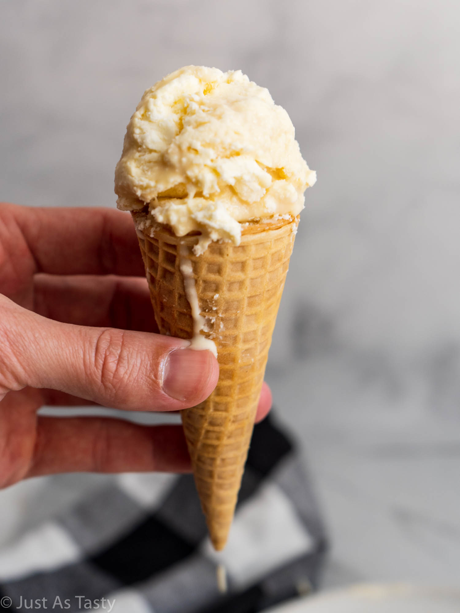 Maple ice cream served in a sugar cone. 