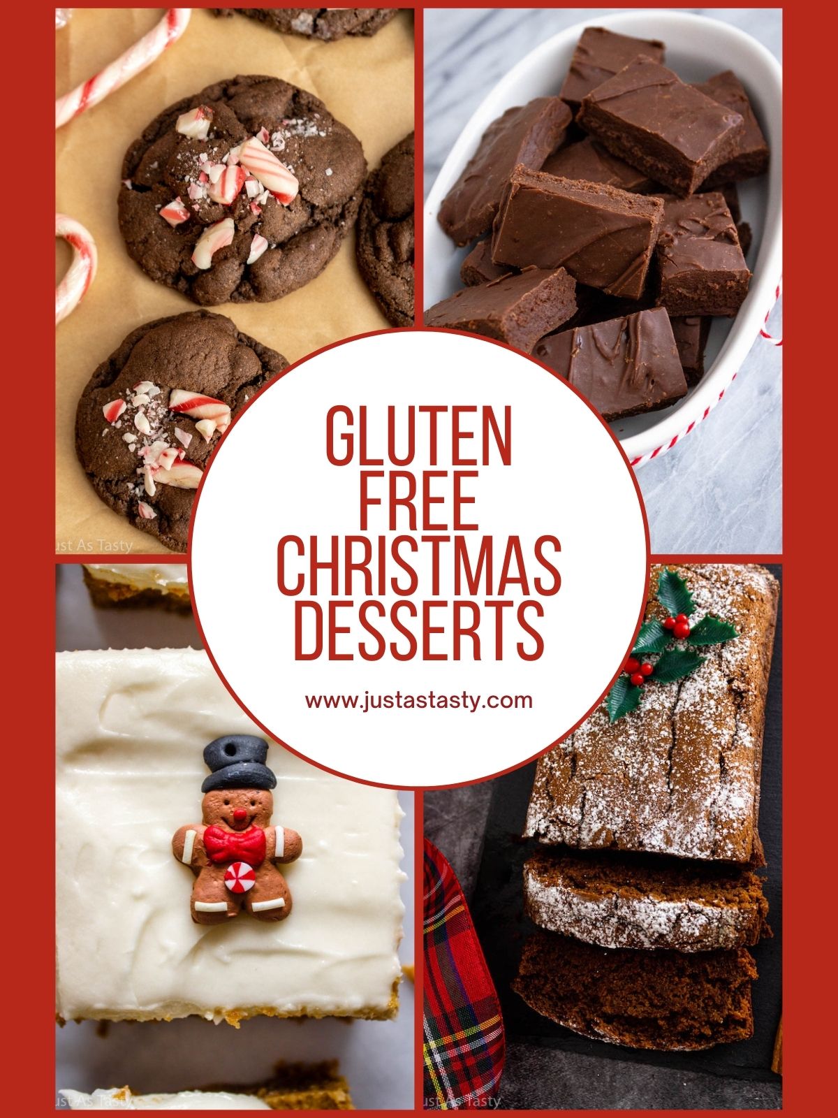 Collage of four gluten free Christmas desserts.