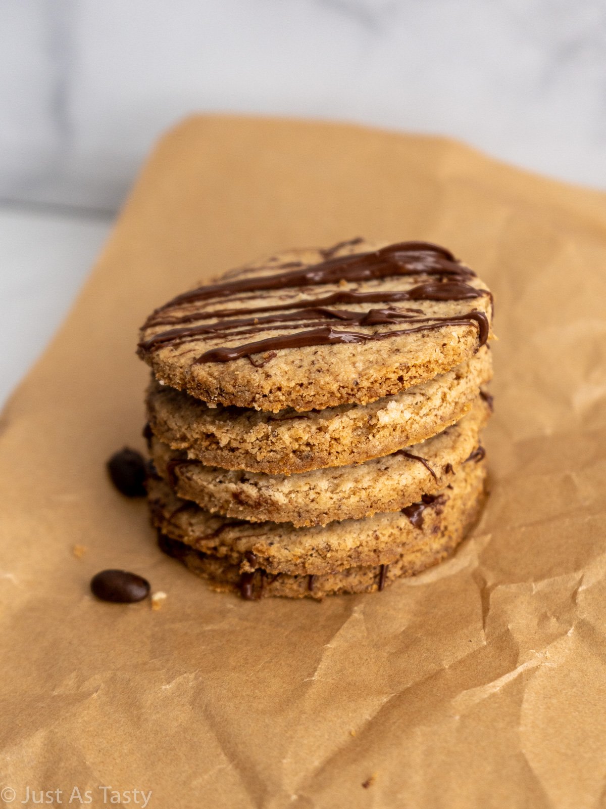 Stack of espresso cookies.