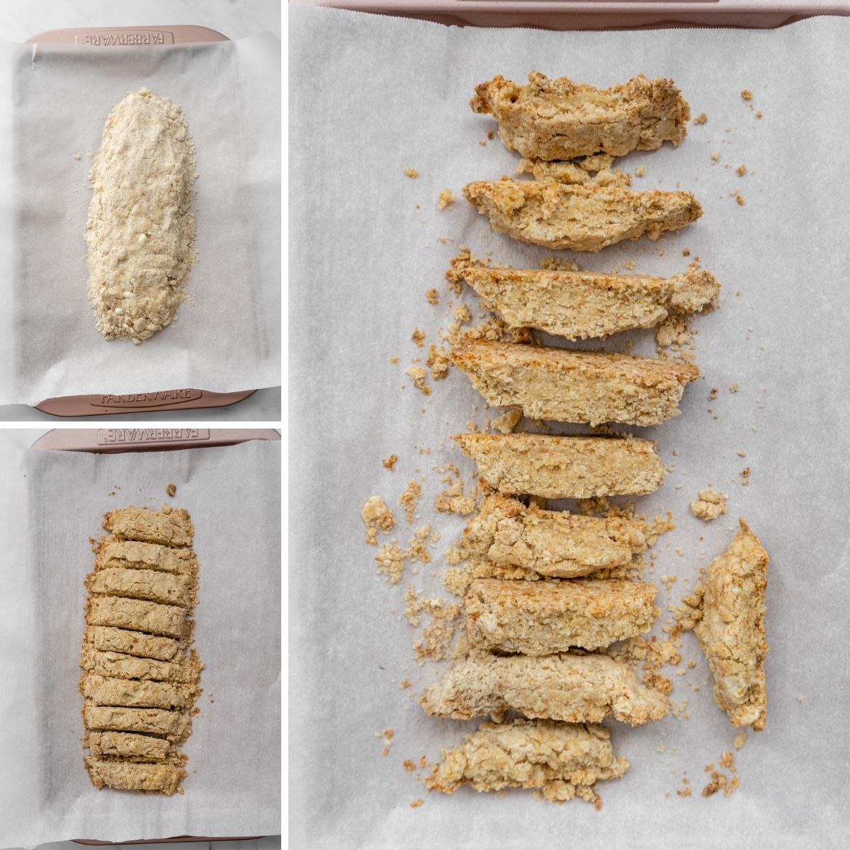 Steps for making biscotti.