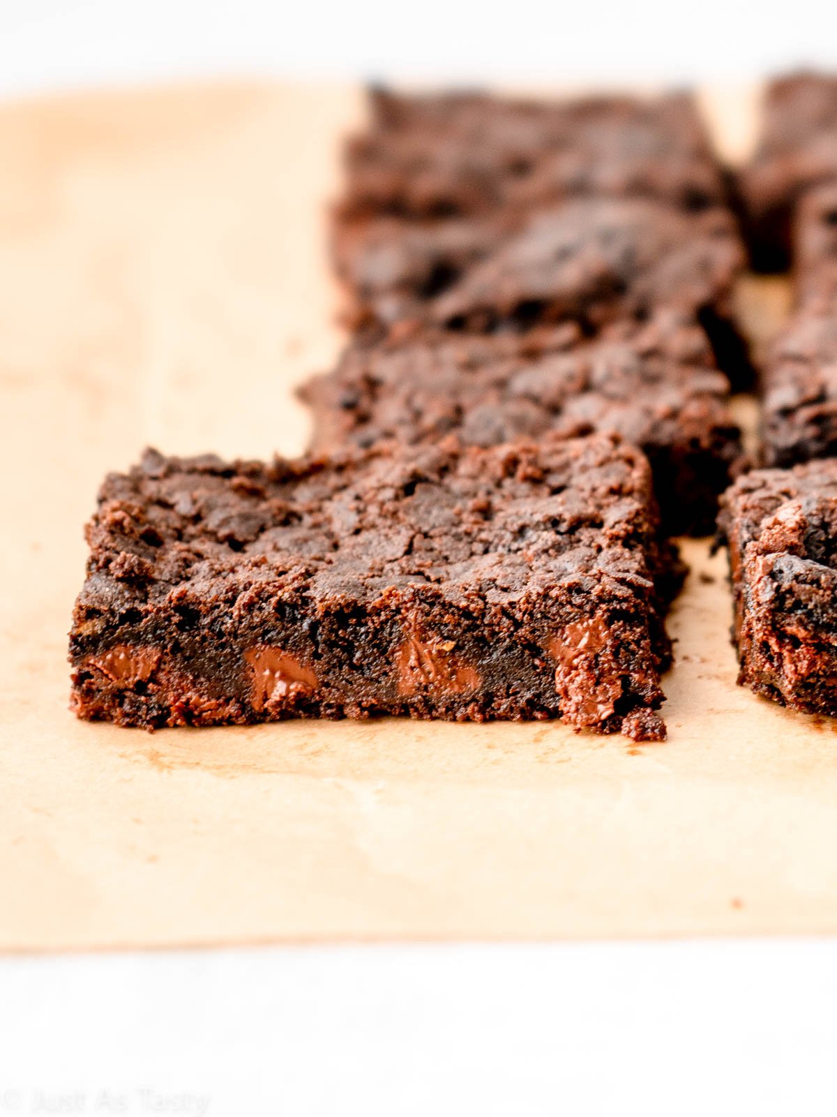 Close-up of a gluten free dairy free brownie.
