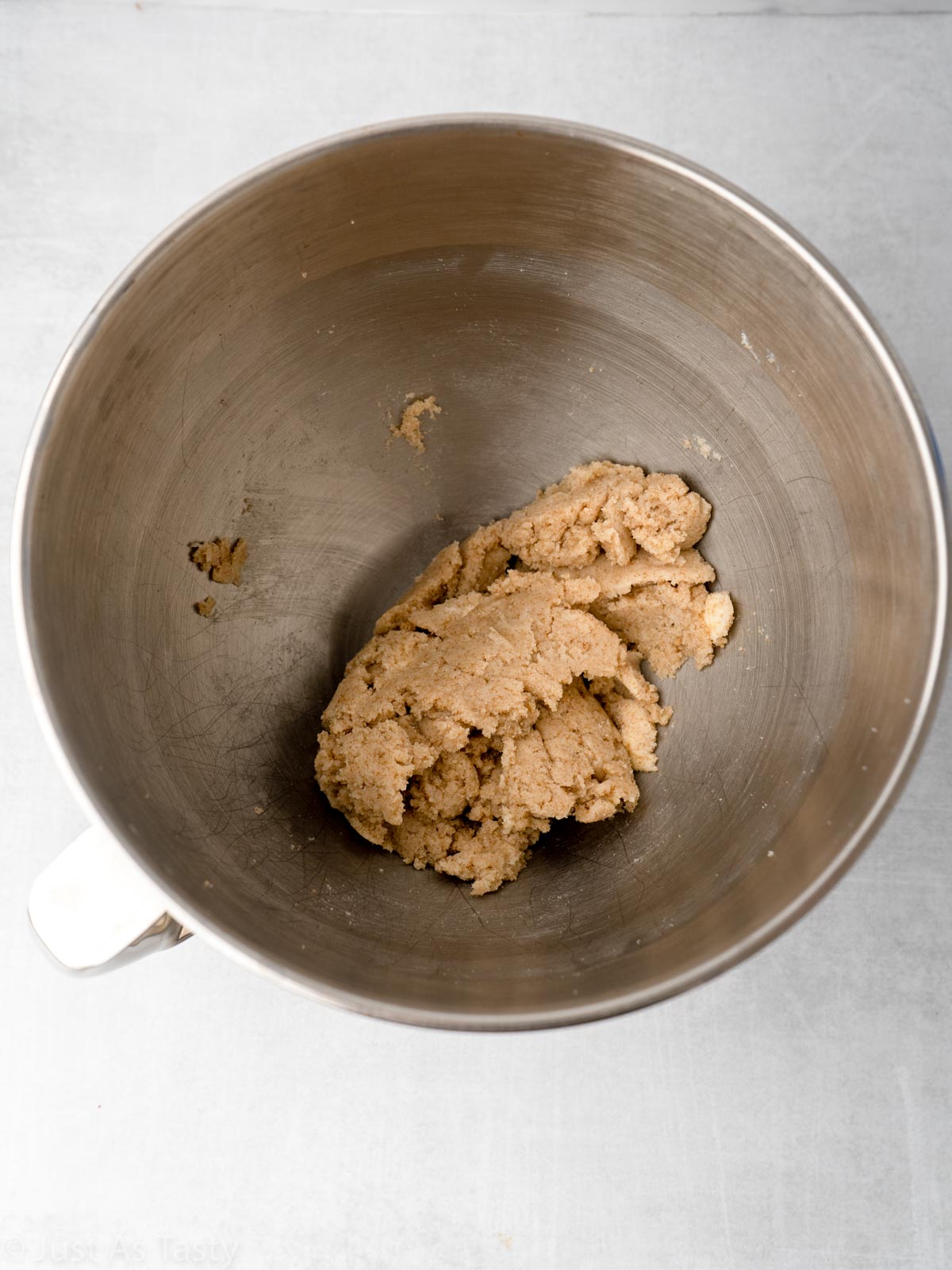 Creamed butter and sugar in a bowl.