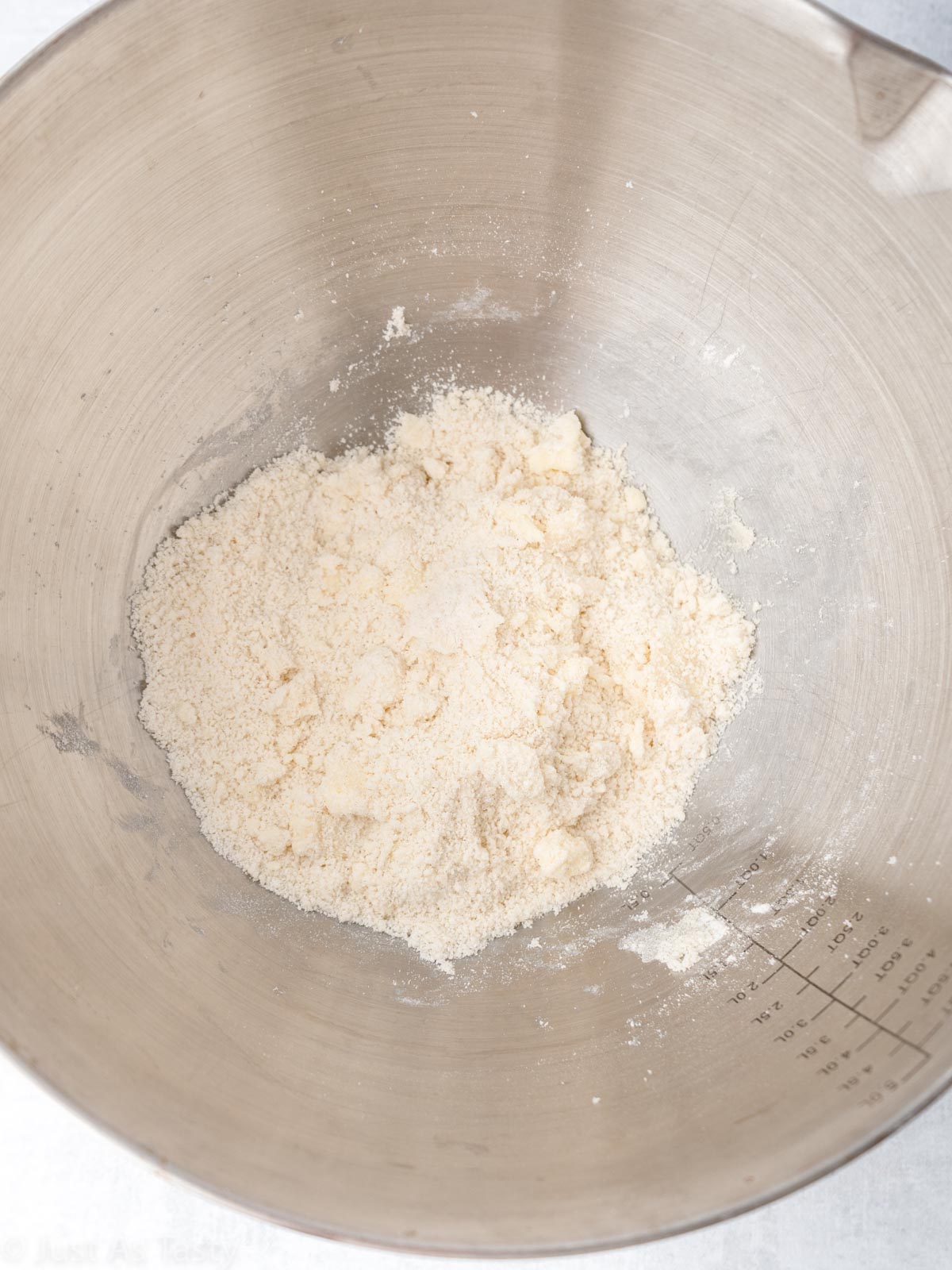 Shortbread dough in a bowl.