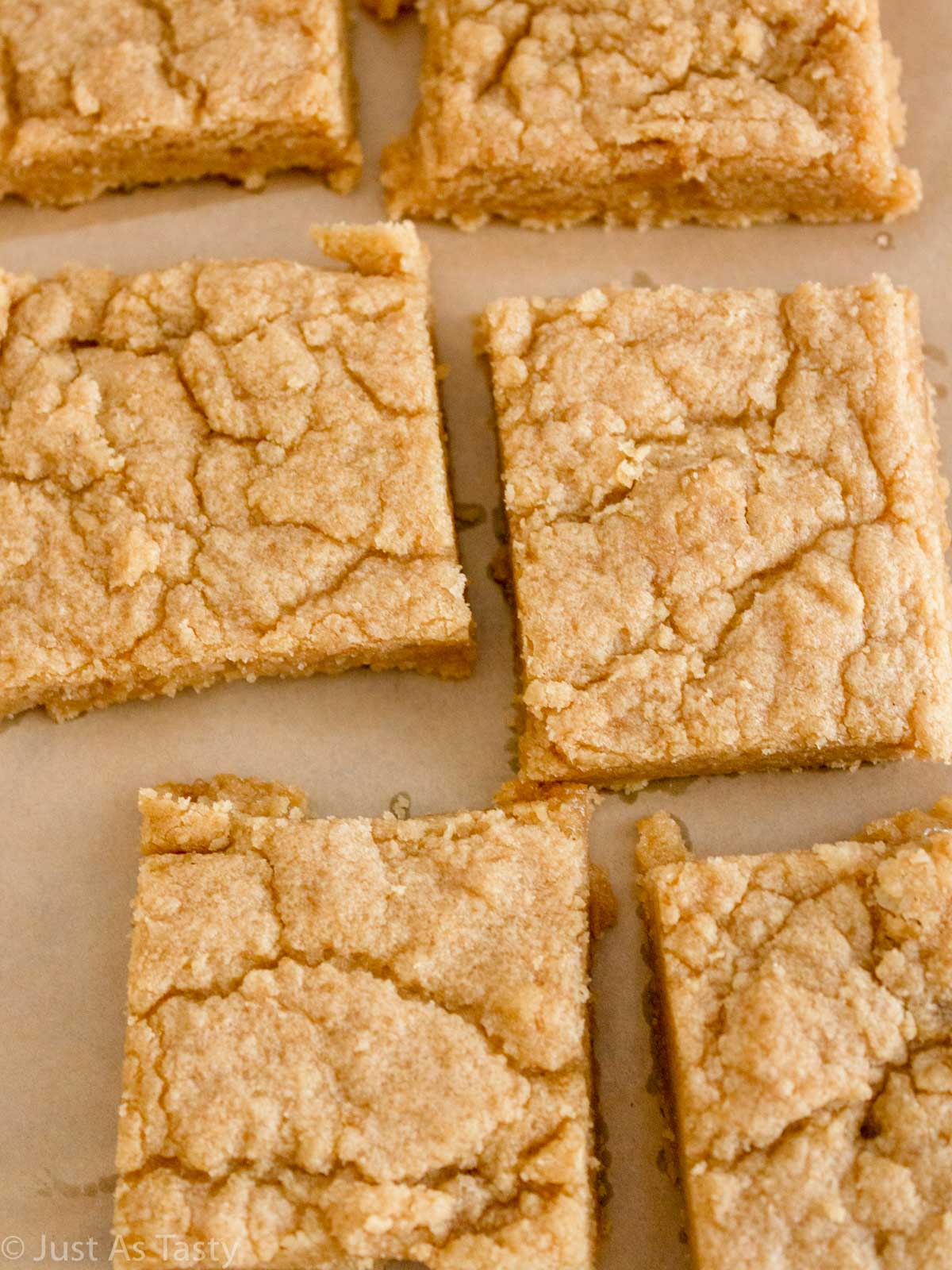 Gluten free blondies on parchment paper.