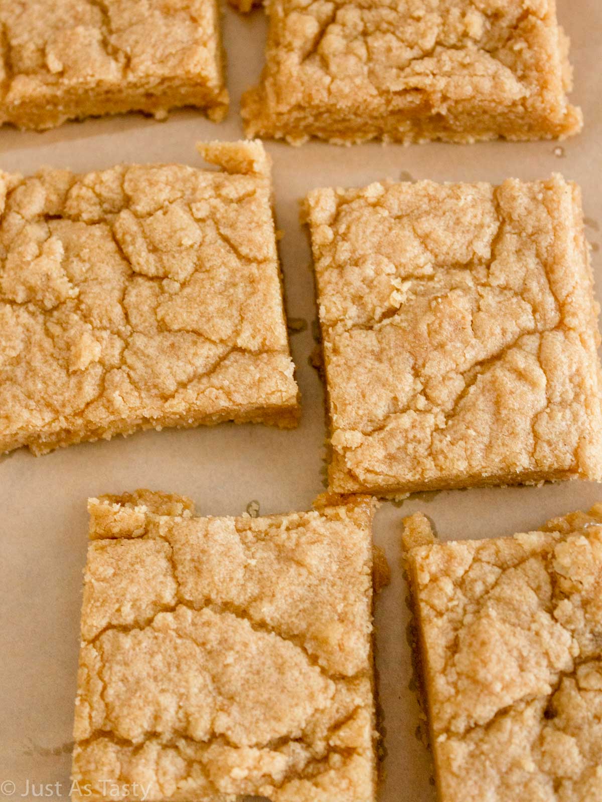 Gluten free blondies on parchment paper. 