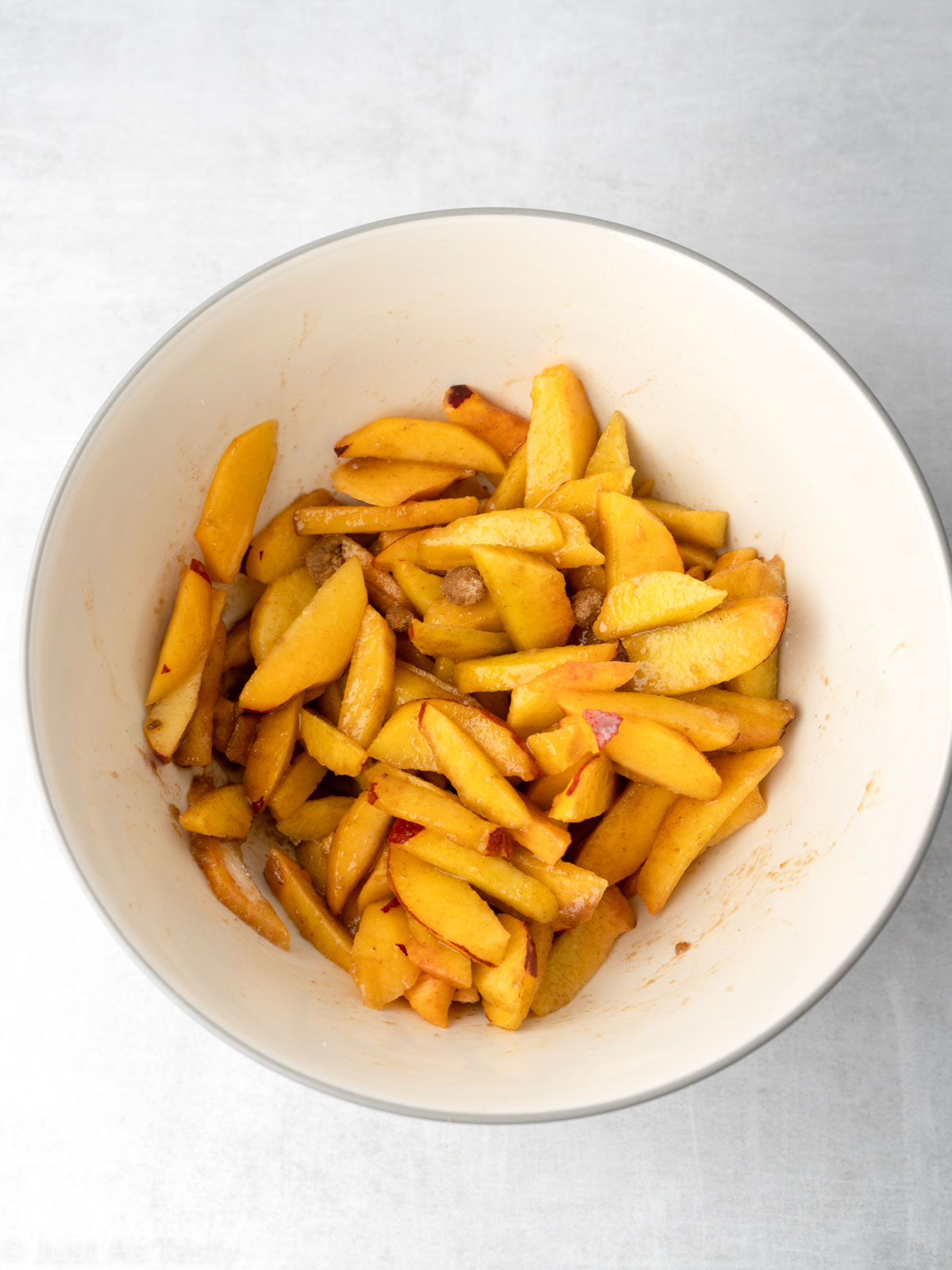 Peach filling in a bowl.