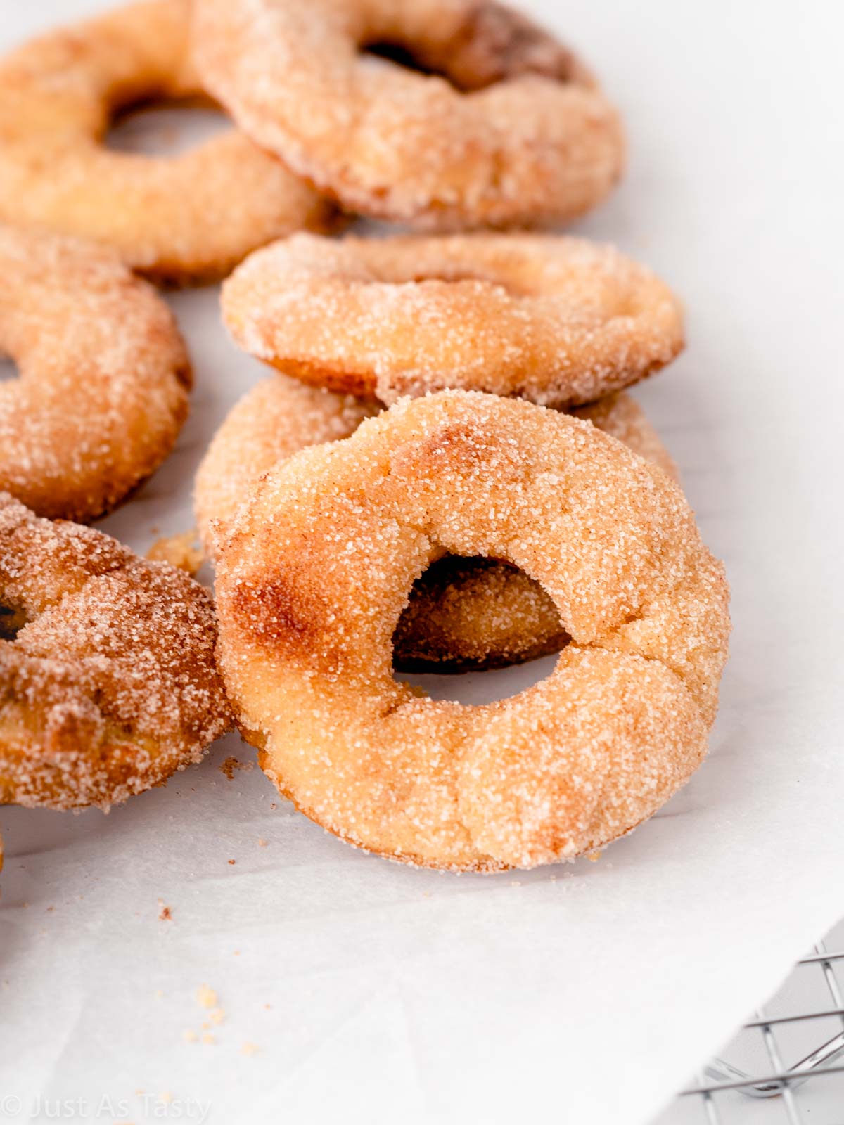 Close-up of apple cider donuts.
