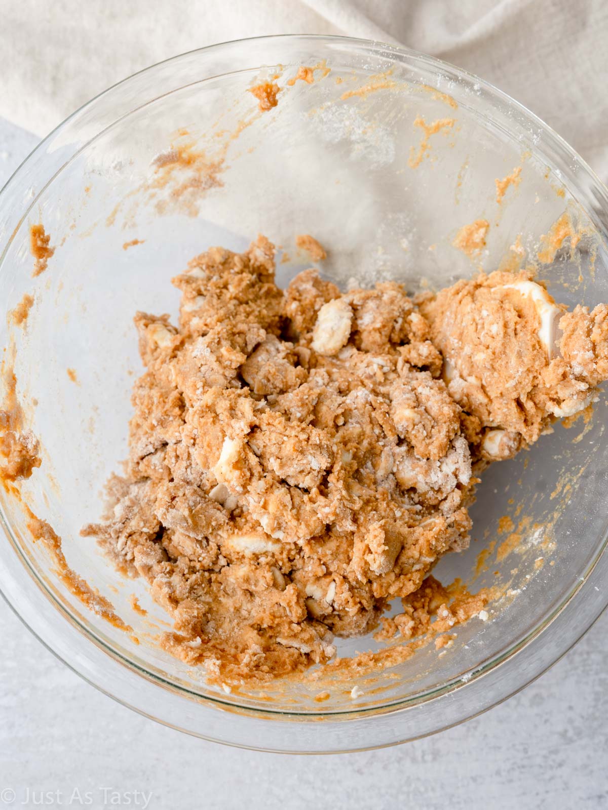 Pumpkin scone dough in a bowl.