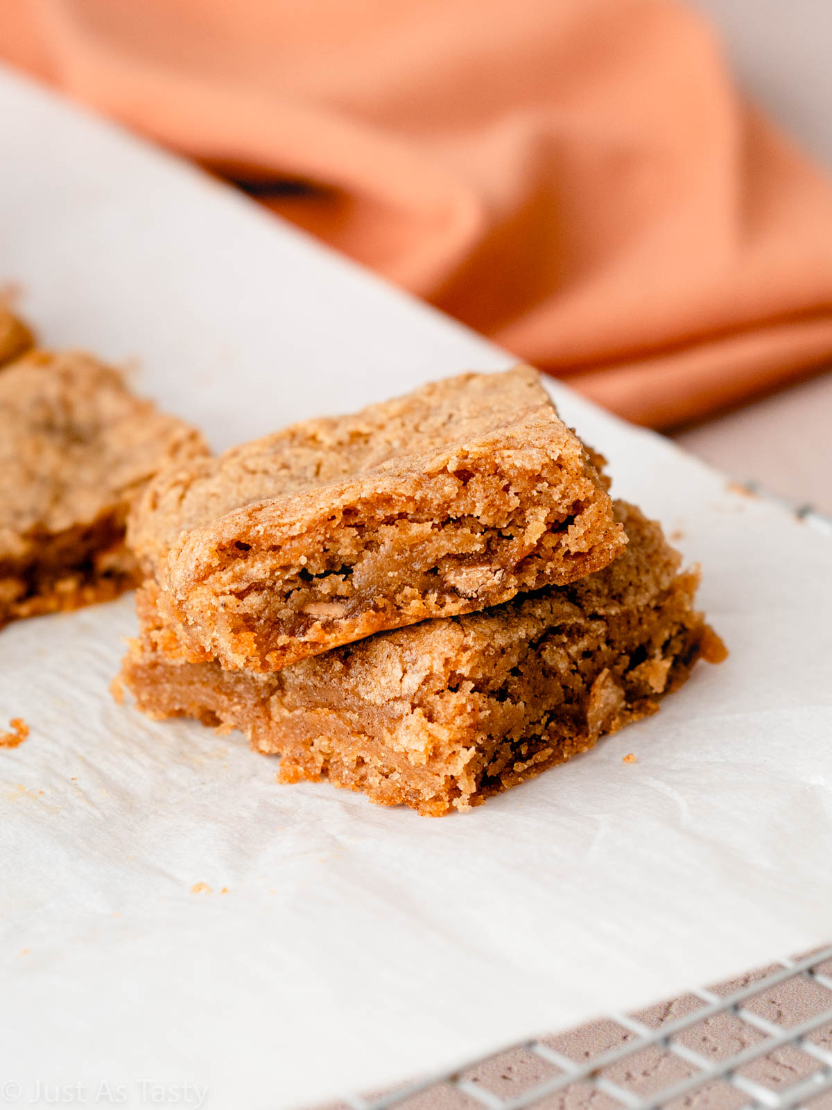 Stack of two apple blondies.