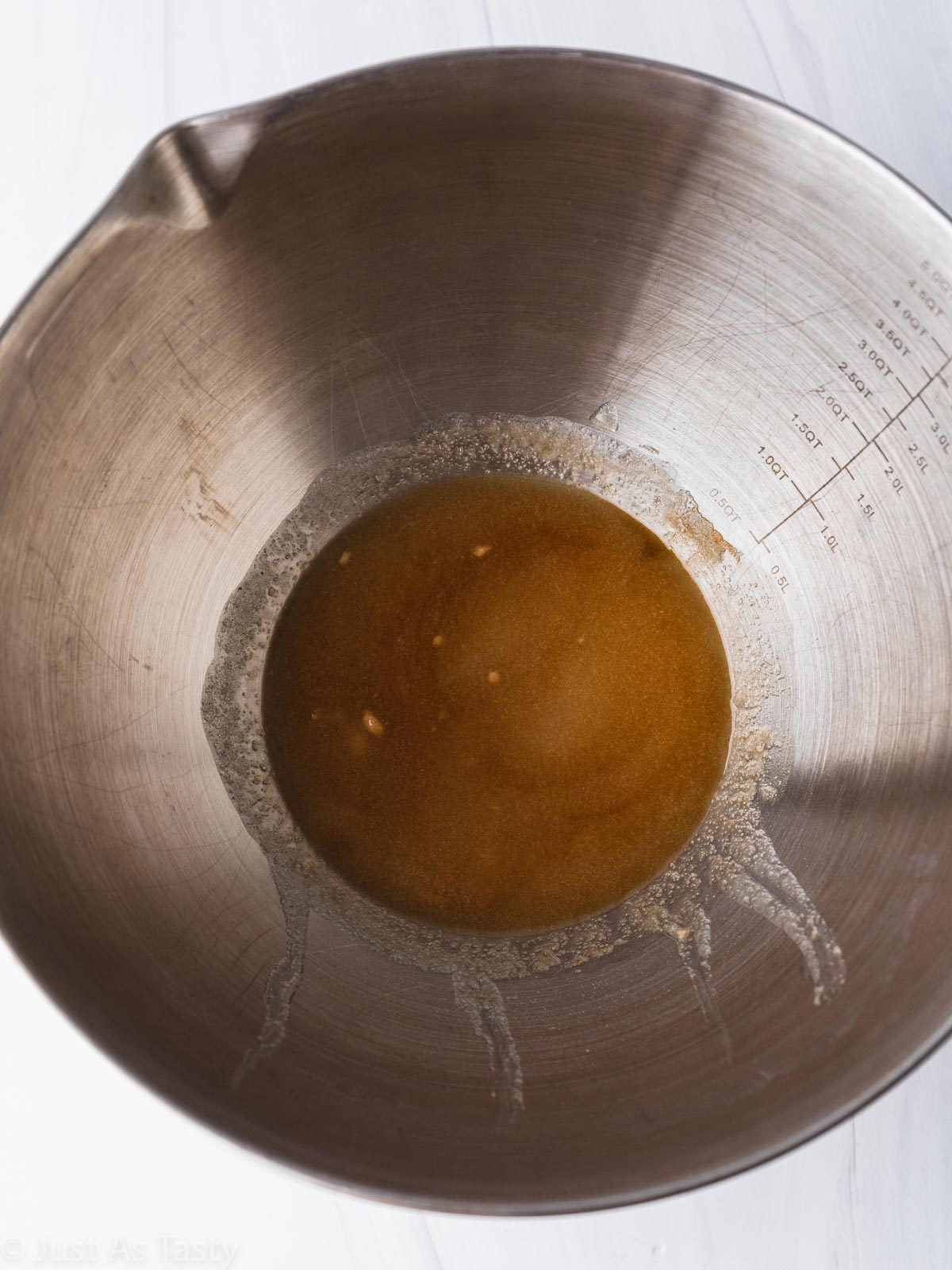 Wet ingredients in a bowl.