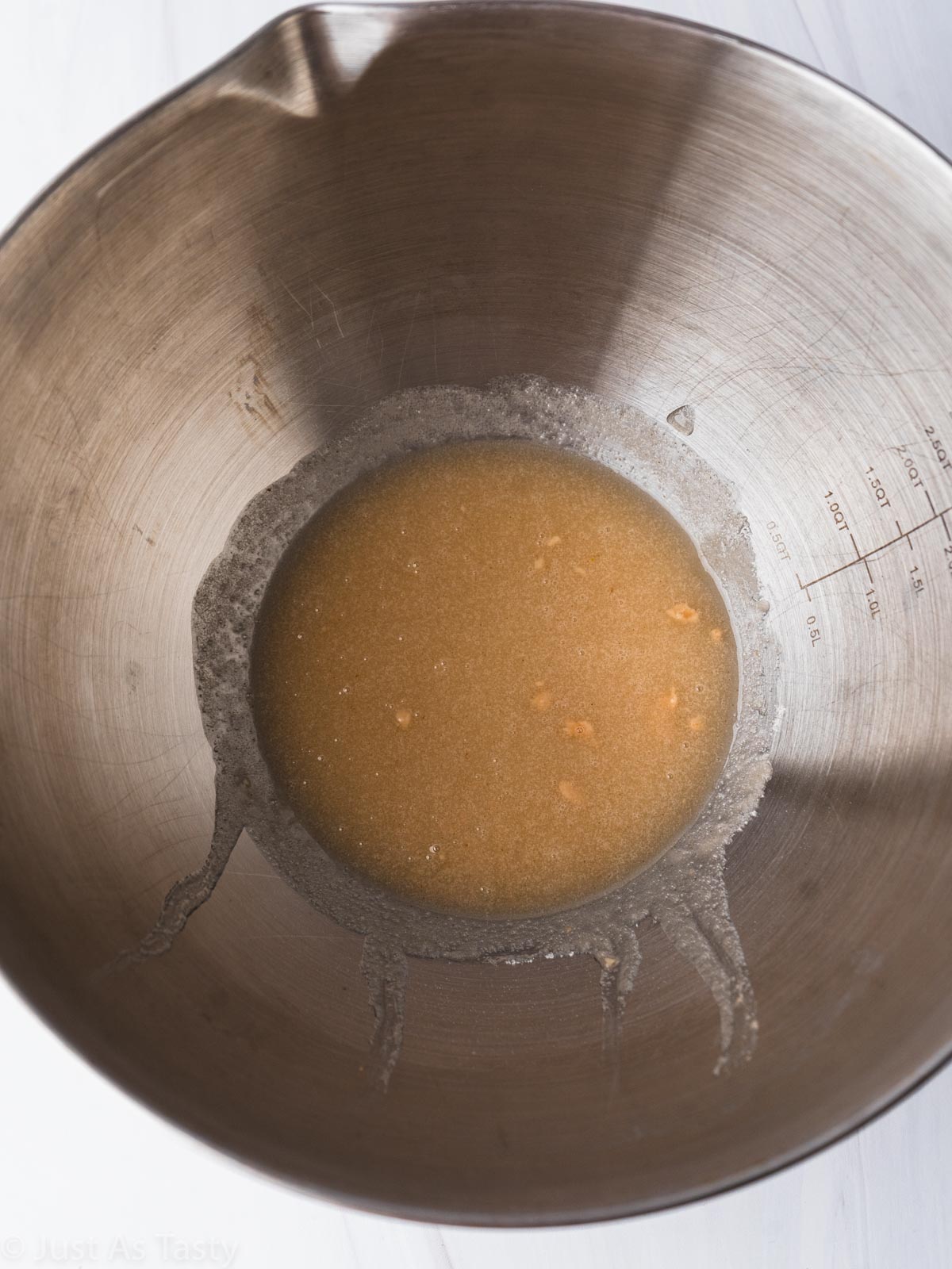 Wet ingredients in a bowl.